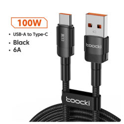 USB-C naar USB-A Nylon Oplaadkabel 2M Zwart