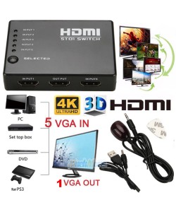 HDMI Switch Splitter Hub 3D 1080p 5 Port 4K IR Remote For HDTV
