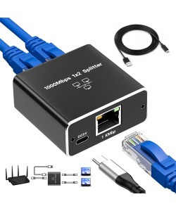 Gigabit Ethernet Splitter 1 tot 2 Netwerk Uitbreiding