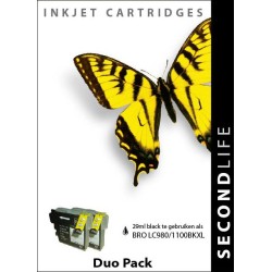 Brother LC-980 / LC-1100 Zwart Duopack 29ml x2 XL Cartridges