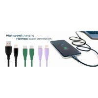 Premium siliconen 8-pins oplaad- en datakabel, 1,5 m, Midnight Green