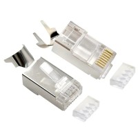 Afgeschermde modulaire RJ45 CAT7 stekker met doorsteekfunctie, 8P8C, 15u” verguld, 100 stuks