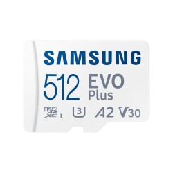 Samsung EVO Plus | MicroSDXC | 512GB | Class 10 | UHS-I U3 | V30 | A2 | Tot 160MB/s | Inclusief adapter Samsung EVO Plus | MicroSDXC | 512GB | Class 10 | UHS-I U3 | V30 | A2 | Tot 160MB/s | Inclusief adapter