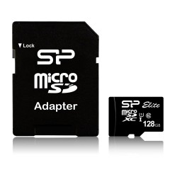 Silicon Power Elite | MicroSDXC | 128GB | Class 10 | UHS-I U1 | Tot 85MB/s | Inclusief SD-adapter | Zwart Silicon Power Elite | MicroSDXC | 128GB | Class 10 | UHS-I U1 | Tot 85MB/s | Inclusief SD-adapter | Zwart